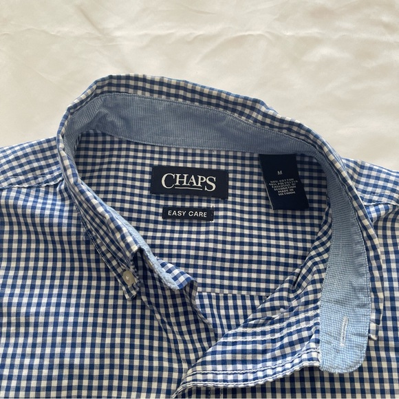Chaps Men’s Vintage Blue and White Checkered Button-down Collared Short Sleeve S - Picture 3 of 4
